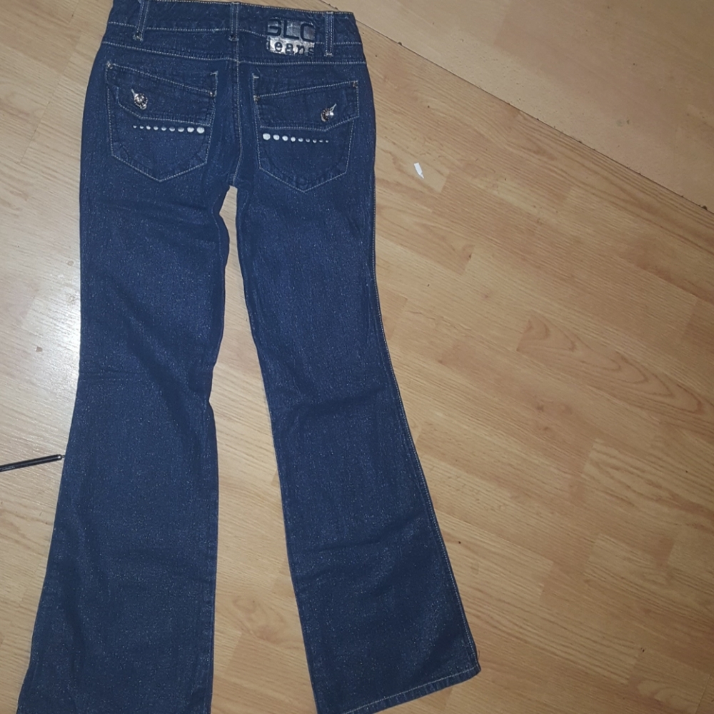 Juniors Sparkly Dark Blue GLO Jeans